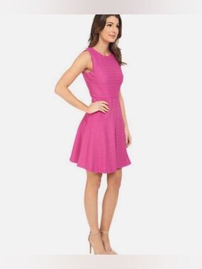 Donna Morgan Flux Pink Textured Perforated Stretch Knit Fit & Flare